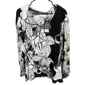 Fashque Blouse Womens Plus Size 2X XXL Black White Floral Sheer Sleeve Beaded